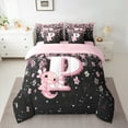thumbnail image 2 of Manfei Girls Pink Monogrammed Bedding Comforter Set 7 Pieces, Personalized Letter P Queen Bedding Sets, Kawaii Axolotl Cherry Blossoms Queen Sheet Sets, Lightweight Room Decor, 2 of 8