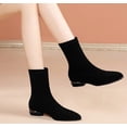 thumbnail image 4 of SAWOBUUN Women's Sock Ankle Boots Low Heel Pointed Toe Stretch Suede Pull On Booties Fall Winter Fashion Comfortable Casual Shoes, 4 of 5