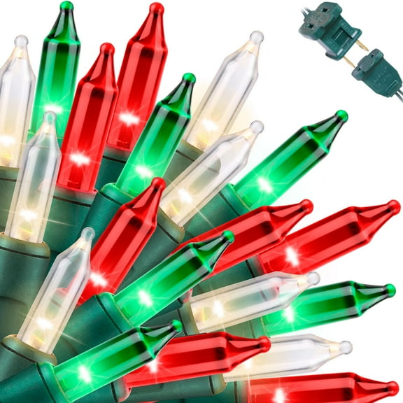 Super-Bright Extendable Warm White Green red Christmas Lights Decoration 100Lights 19.6ft UL Certified Mini Bulb String Lights for Outdoor Christmas Tree Garden Patio Wedding Decor