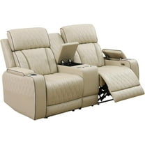 2 seat Beige Breathing Leather Living Room Recliner Loveseat Reclining Sofa Leather Couch with LED/USB Ports/Cup Holders