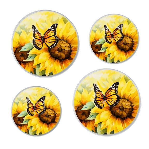 Round Stove Burner Covers 4 Pcs for Metal Gas Stove Burner Cover 8Inch And 10Inch ,Yellow Sunflower Butterfly Animal Lovely Design