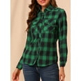 thumbnail image 6 of INSPIRE CHIC Women's Plaid Roll up Long Sleeves Single Breasted Shirt with Brushed Flap Pockets XL Green, 6 of 8