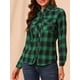 thumbnail image 5 of Camisa de manga larga de cuadros para mujer Inspire Chic, con botones y bolsillos de solapa cepillados, S, verde, 5 of 7