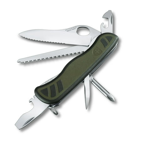 Victorinox Swiss Soldier S Knife 08 Swiss Army Knife 10 Function Swiss Made Pocket Knife With Large Serrated Blade Bottle Opener and Wire Stripper - Green/Black