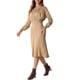 thumbnail image 4 of Vestido de punto acanalado para mujer Inspire Chic, con cuello redondo, mangas de linterna plisadas, midi y corte en A, talla S, color caqui, 4 of 6