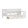 thumbnail image 4 of Wooden L-Shaped Twin Size Daybed with 2 Drawers and Storage 3 Cabinets, Multi-functional Day Bed Frame with Bookshelf and Study Desk for Bedroom Guest Room, White, 4 of 15