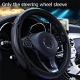 thumbnail image 3 of Phyun 1pc Black Car Steering Wheel Cover Leather Breathable Anti-slip 37-38CM Diameter, 3 of 5