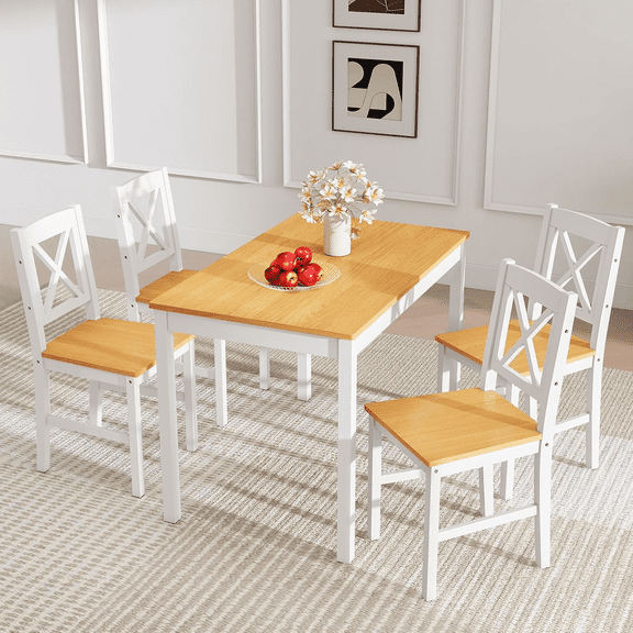 ZIVACATE 5 Piece Dining Table Set for 4, Modern for Kitchen Table Counter with 4 Wood Dining Benches, Space-Saving, Rectangle Kitchen Table and Chairs for Dining Room, Apartment, White