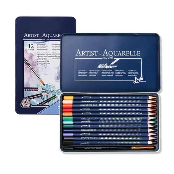 Watercolor Coloring Pencil Set with Metal Case Colored Pencil with Fine Brush Artist Art Supplies for Sketching Coloring