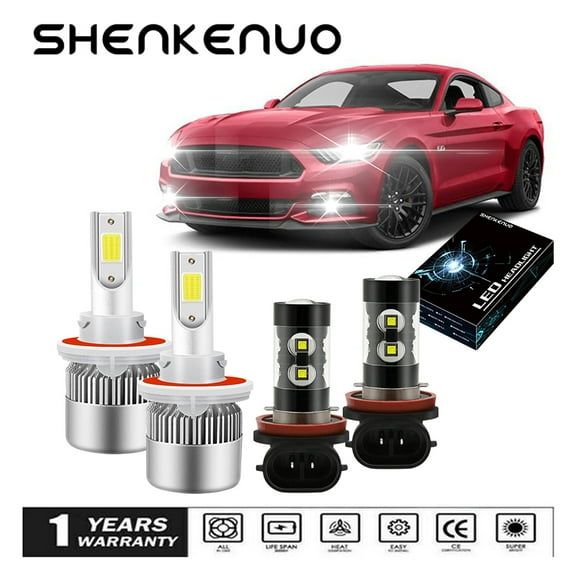 SHENKENUO 4PCS H13/9008 LED Headlight Bulbs H11/H8 LED Fog Light Bulb For Ford Mustang 2009-2013