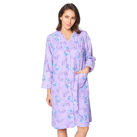 

Casual Nights Women s Floral Snap Front Flannel Duster Long Sleeve Lounger Dress
