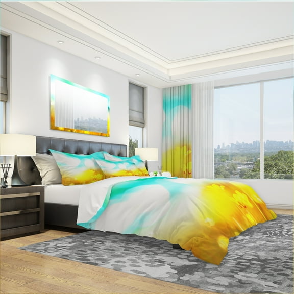 Designart 'Yellow Flowers on Blue Background' Modern & Contemporary Duvet Cover Set