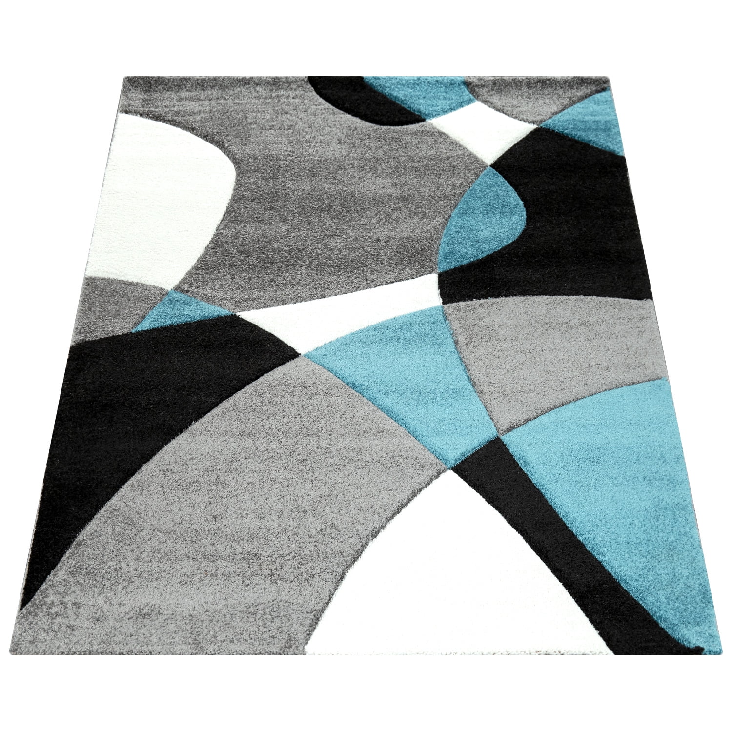 Paco Home Modern Living Room Rug with Artful Geometric Pattern in Blue Black