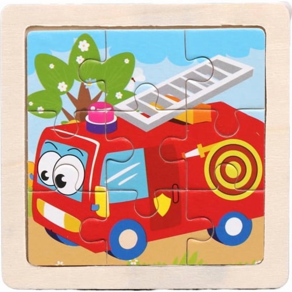 Wooden Educational Jigsaw Puzzles, 9 Piece Wooden Jigsaw Puzzle for Educational Animal and Vehicle Themed Puzzles