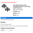 thumbnail image 2 of Front Wheel Hub Set 2 Piece - Compatible with 2010 - 2011 Honda Accord Crosstour, 2 of 2