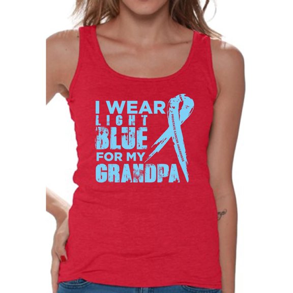Awkward Styles Women's I Wear Blue for My Grandpa Graphic Tank Tops Prostate Cancer Awareness Ribbon