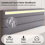 E-motie Full Upholstered Bed Frame with Storage Ottoman, Charging Station and LED, Gray Full Bed