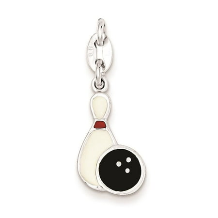 925 Sterling Silver Polished Enamel Bowling 19mm x 11mm Charm Pendant