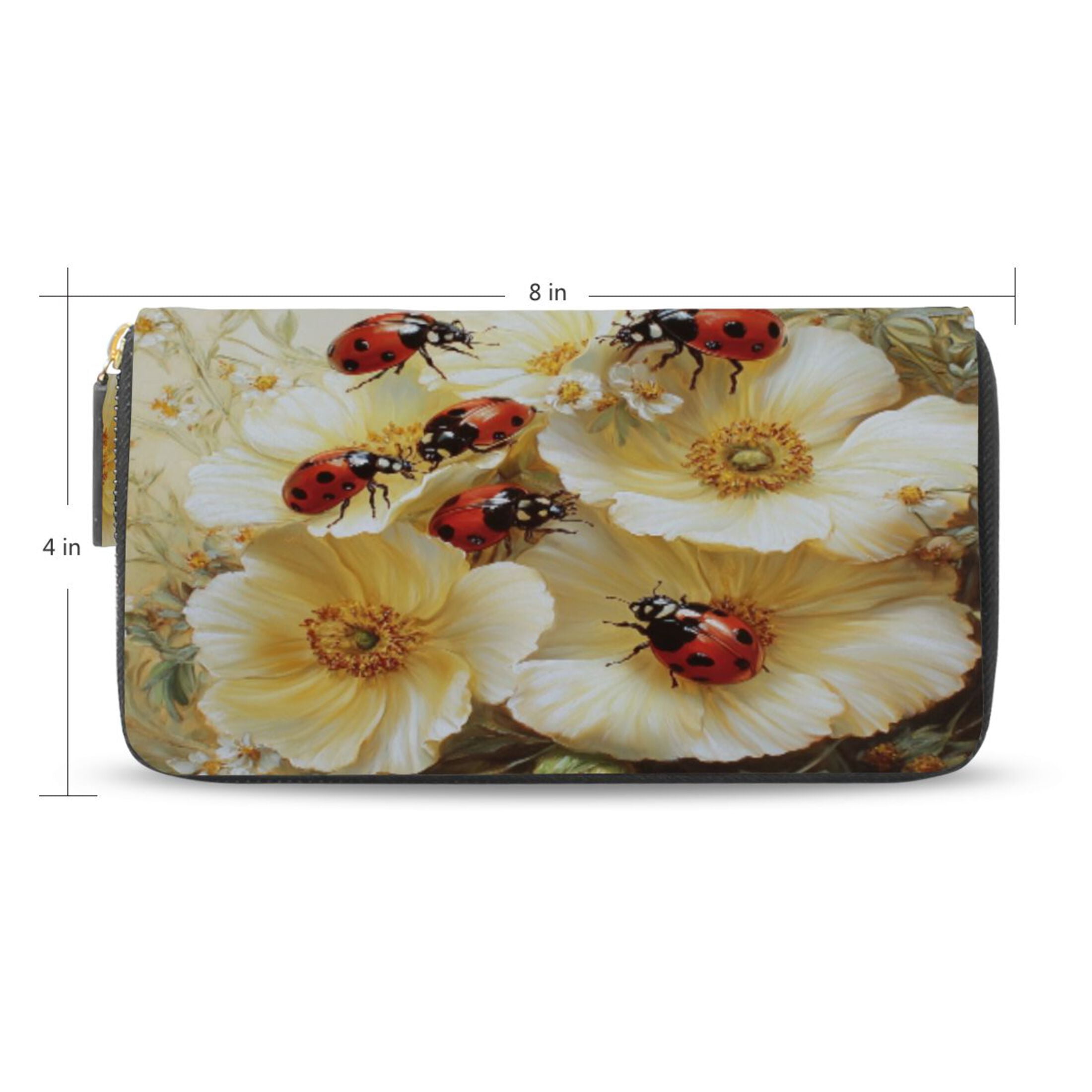 Qxltty Ladybugs Picking Flowers Women's Leather Wallet Fashion Retro Multi Card Holder with Cell Phone Pocket Mothers Day Gifts