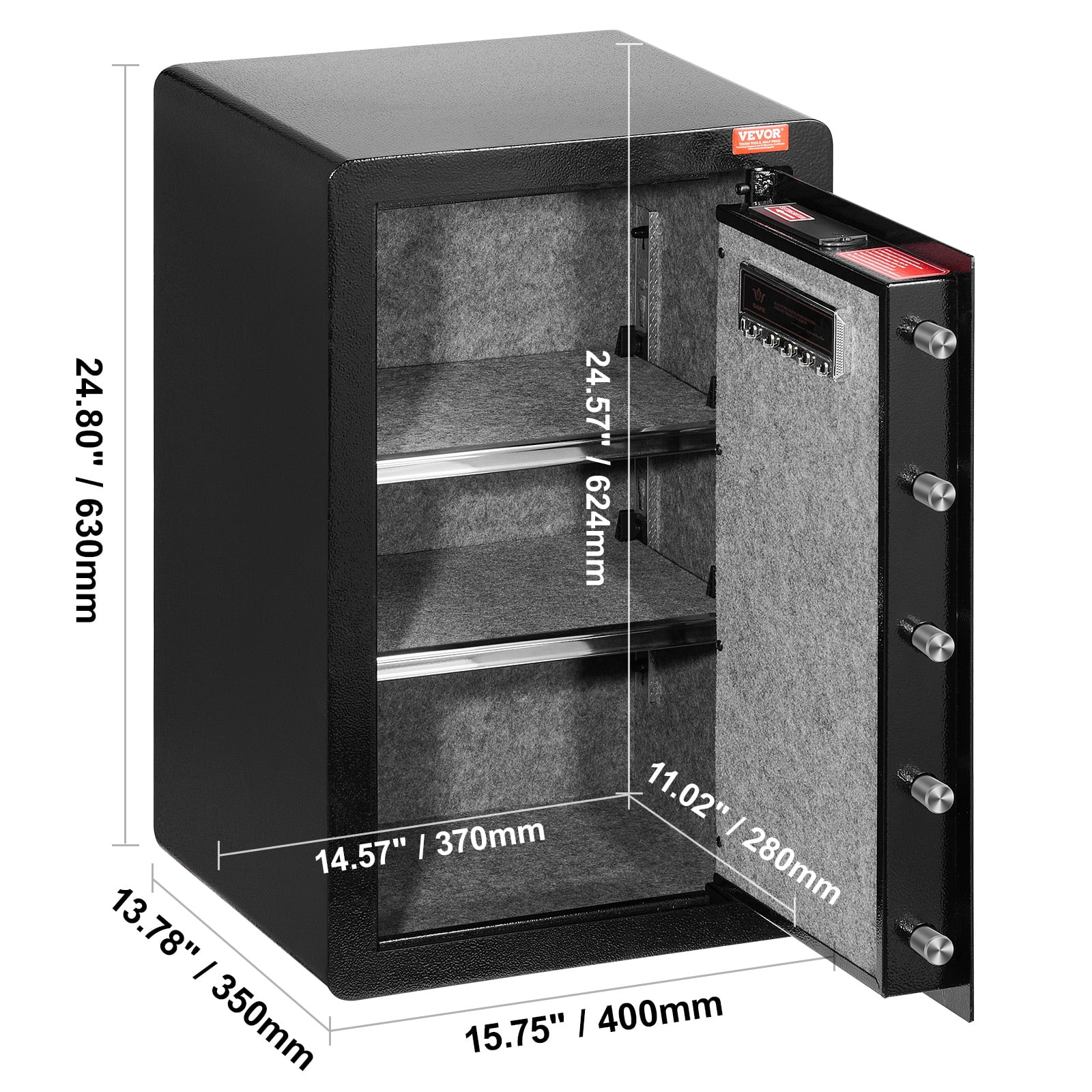 VEVOR Single Door 3.5 cu.ft Safe Box with Key Lock & Password, Safe Lock Box with Fireproof Bag, Key Rack, LED Light, and 2 Shelves for Money, Documents, Jewelry, and Valuables, Black