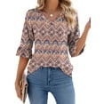 thumbnail image 2 of UVN Tunic Blouses for Womens Floral Print Tops Summer V-Neck 3/4 Ruffle Sleeve Blouse, 2 of 7
