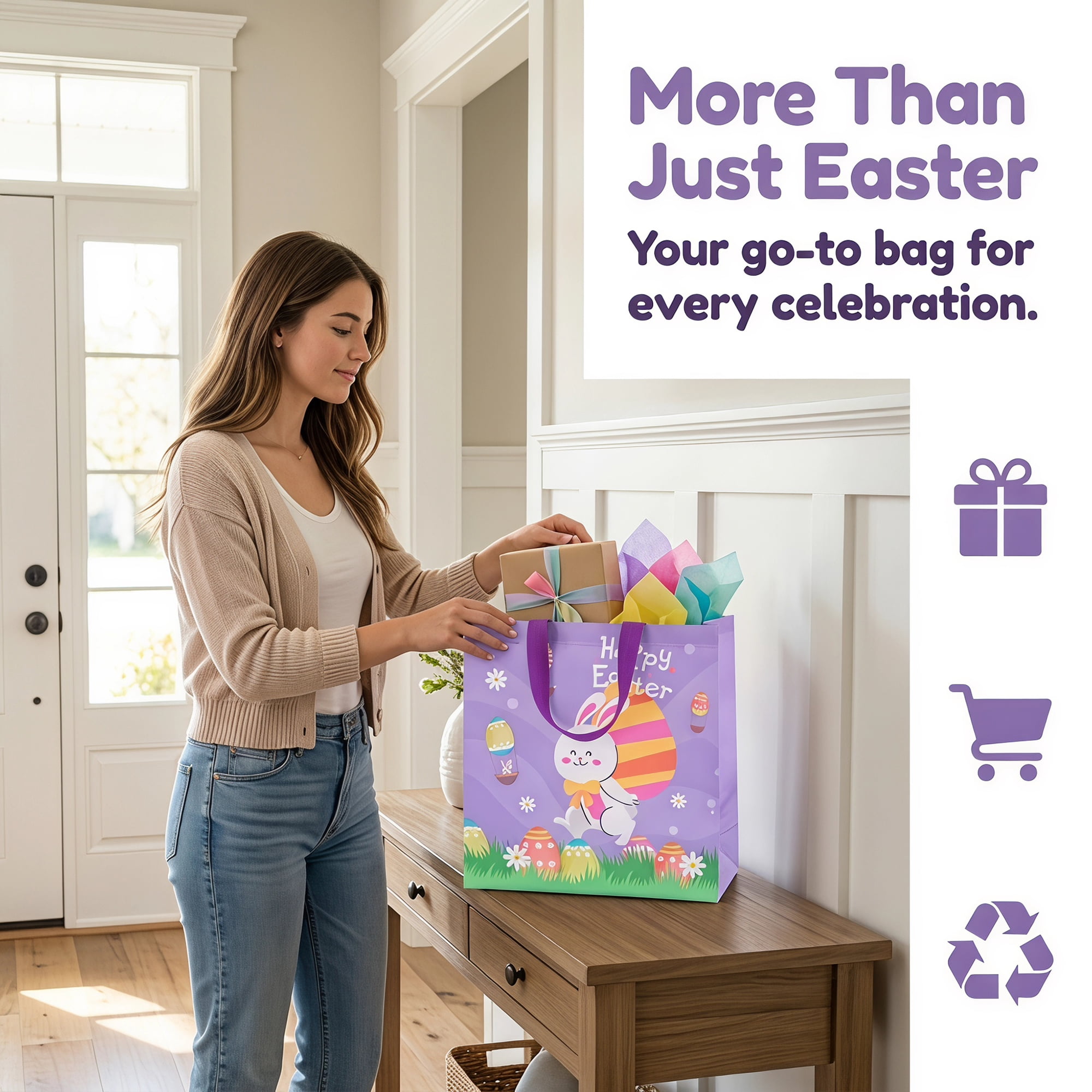 Unique Bargains 10Pcs Easter Themed Gift Bags with Handles Purple 10.6" x 4.3" x 11.4"