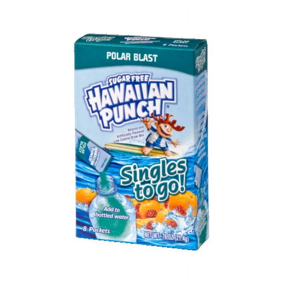 (8 Packets) Hawaiian Punch Polar Blast Sugar Free, On-The-Go, Caffeine Free, Powdered Drink Mix