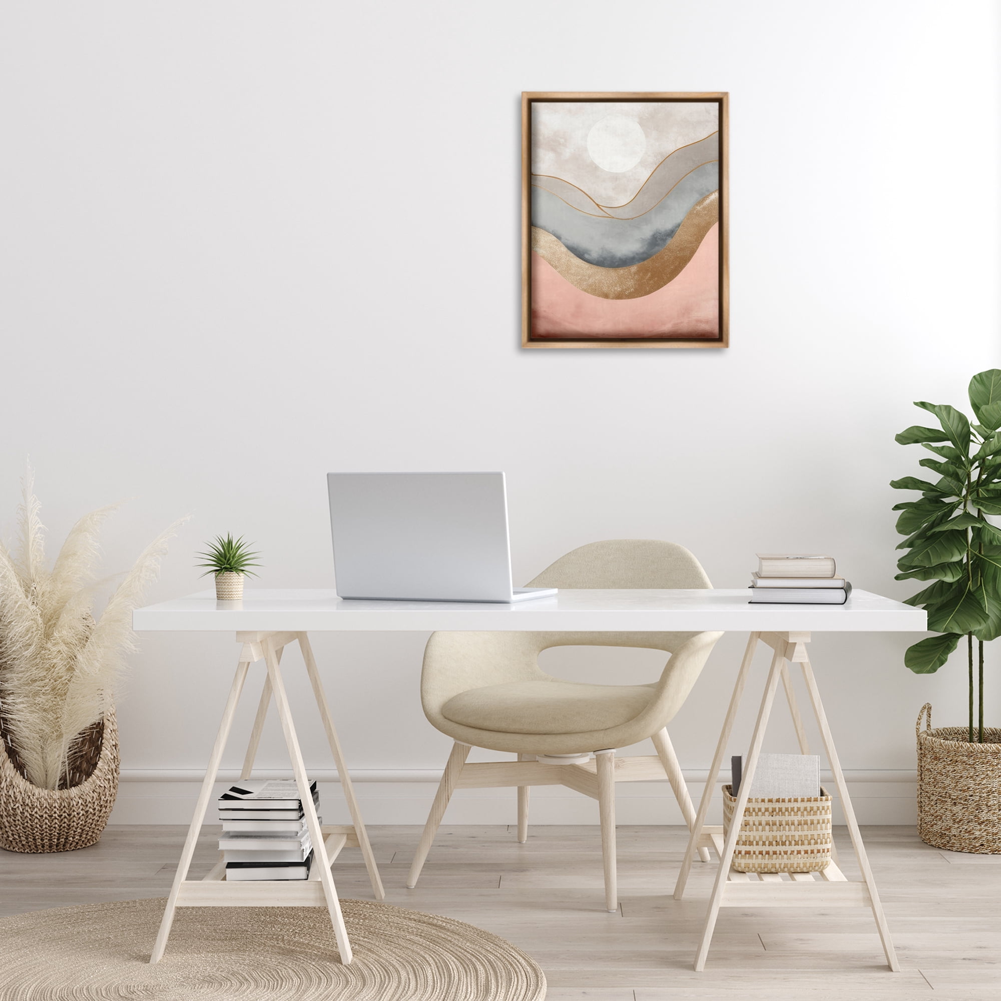 Stupell Industries Lunar Curves Landscape Abstract Painting Brown Floater Framed Canvas Art Print Wall Art, 17 x 21
