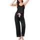 thumbnail image 2 of Conjuntos de pijama de satén para mujer INSPIRE CHIC, top de tirantes, pantalones palazzo con una máscara para dormir, 3 piezas, ropa de dormir de seda, XL, negro, 2 of 5