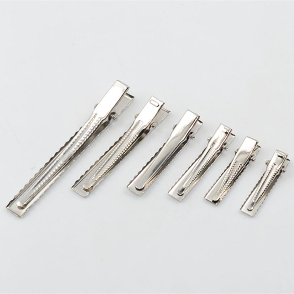 Milageto 6x 50pcs Assorted Size Flat Single Zinc Metal Alligator Hair Clips 40mm