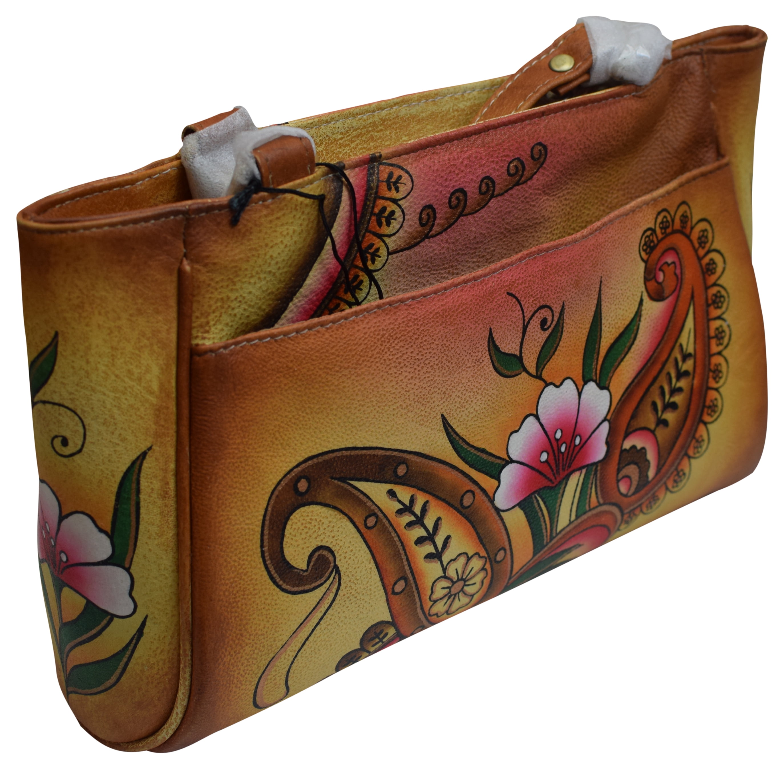 Cazoro Womens Genuine Leather Handpainted Floral Shoulder Bag Ladies Purse New 