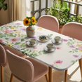 thumbnail image 3 of Pink Purple Flower Table Cloths for 3 Foot Rectangle Tables, Spring Farmhouse Country Floral Leaf Patio Waterproof Elastic Fitted Tablecloths, Washable Rectangular Table Cover for Camping, 3 of 8
