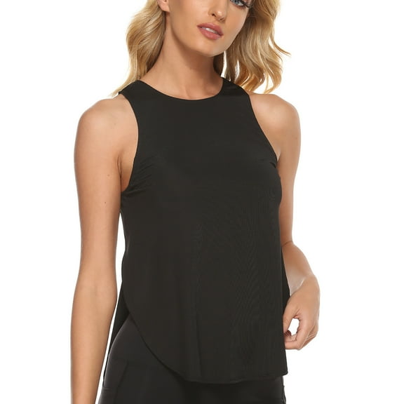 QUINDOS Tank Tops for Women 2025 Black Summer Yoga Round Neck Sleeveless Vest Yoga Sports Vest Back T-shirt Tops Womens Camisoles 2025