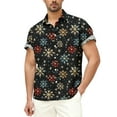 thumbnail image 2 of Men's Christamas Shirt Short Sleeve Button Down Blouses Casual Xmas Print Lapel Basic Tops 2025 Trendy Festival Gift (2XL, Black), 2 of 5