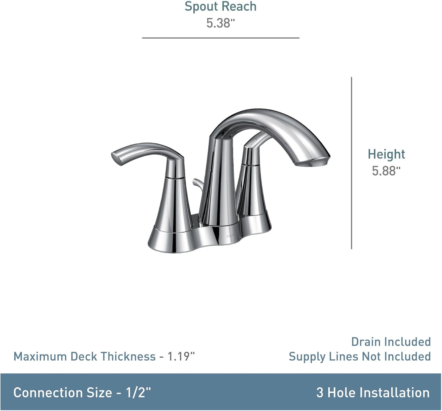 MOEN 6172 Glyde 4 in. Centerset 2-Handle High-Arc Bathroom Faucet in Chrome