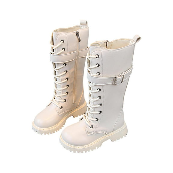 Boots for Girls Lace Up Riding Boots Mid Calf Vintage Waterproof Non Slip Side Zipper Punk Goth Boot 4-11 Years