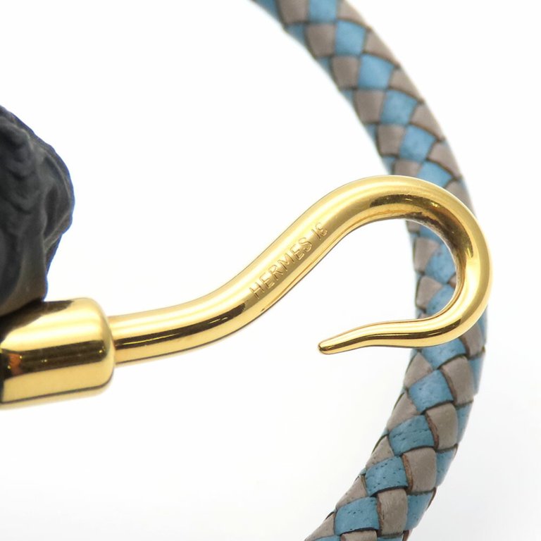Pre-Owned Hermes Bracelet Jumbo Metal Leather Blue Grey  display picture 1