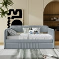 thumbnail image 2 of Gzxs Velvet Upholstered Daybed with Trundle Bed, Twin Size Living Room Sofa Bed, Gray, 2 of 9