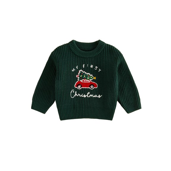 Cjfdfy Newborn Baby Boy Girl Christmas Sweater Christmas Tree Car Embroidered Long Sleeve Knit Tops Infant Cute My First Christmas Holiday Clothes 0-18M 