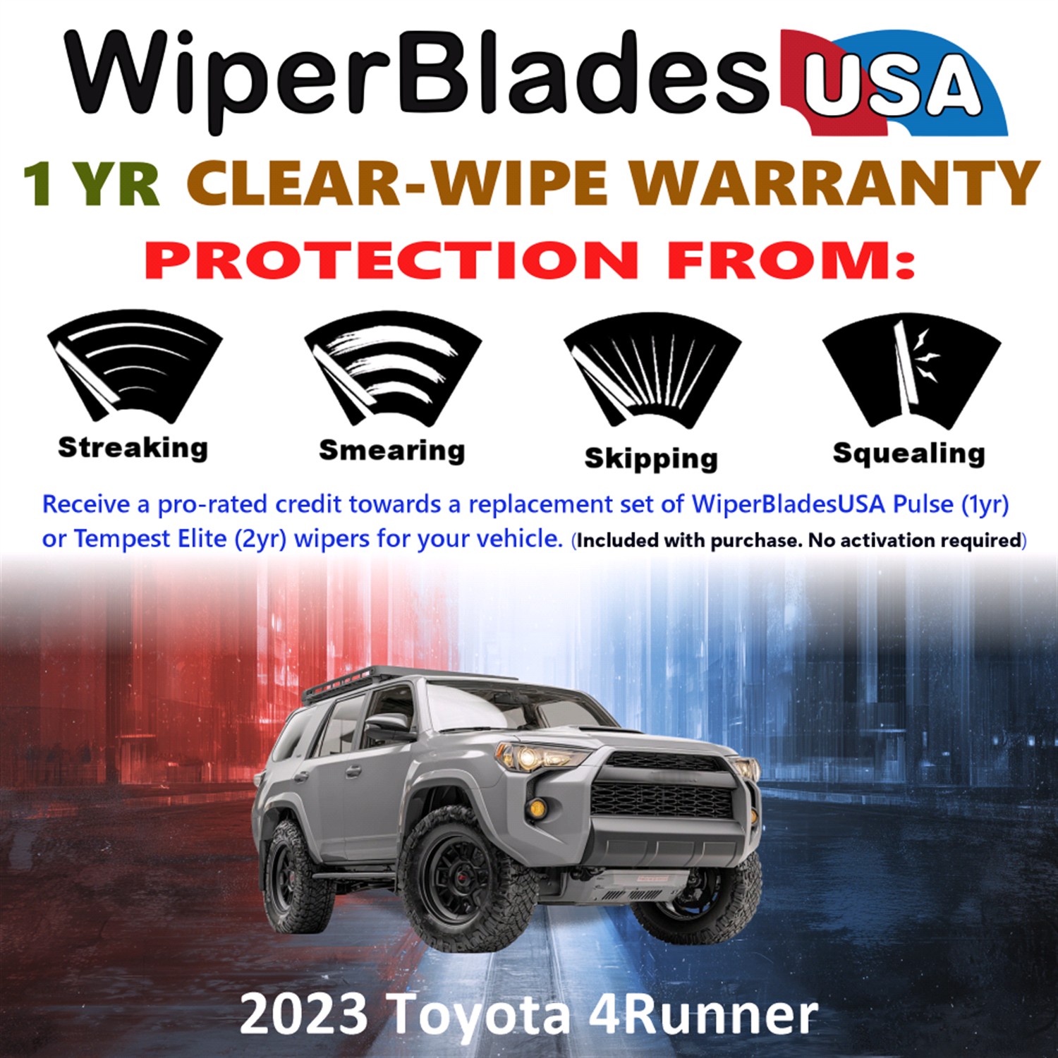 2023 Toyota 4Runner Beam Wiper Blades Wipers w/1yr Warranty (Set of 3) w/Rear Wiper (WiperBladesUSA)