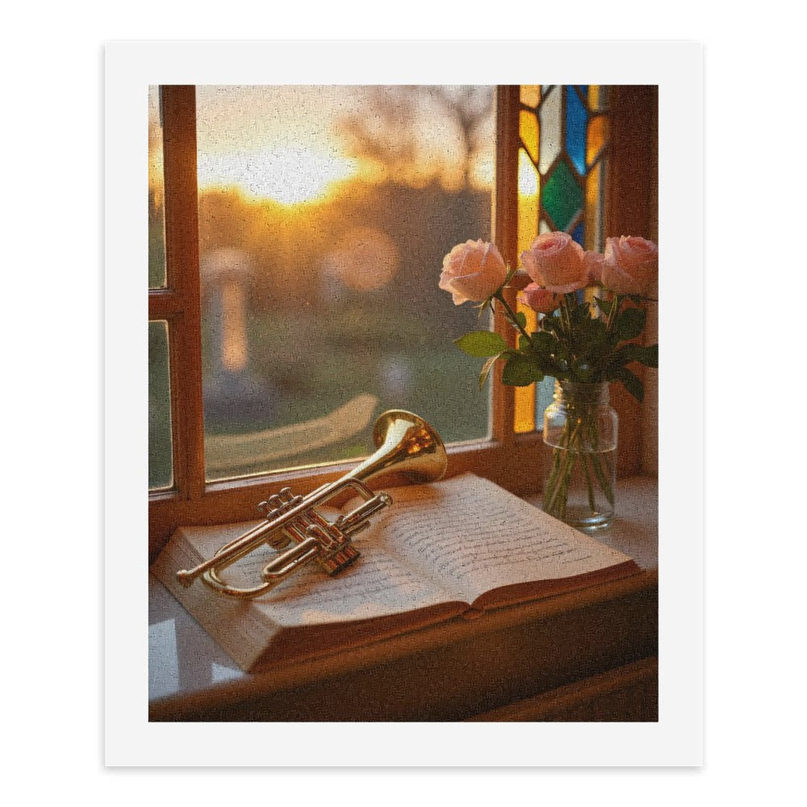 Paint By Numbers Kit for Adults Beginner - DIY Sunset Roses Trumpet Sheet Music Canvas Painting Kits for Adults, Frameless Paint By Number for Adults for Home Wall Decor 16x20 Inch