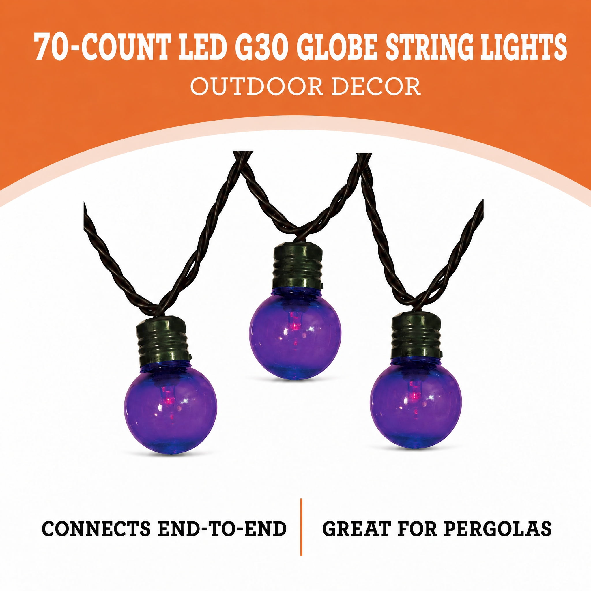 Indoor/Outdoor 70-Count LED G30 Globe String Lights, Purple, 21', Halloween by Way To Celebrate