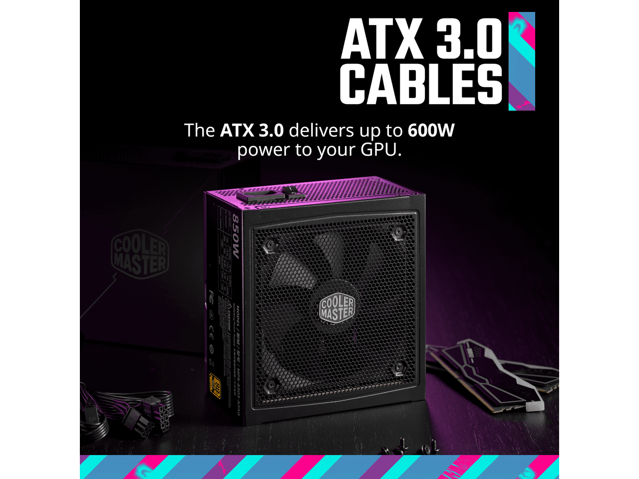 Cooler Master MWE Gold MPX-8503-AFAG 850W Power Supply - ATX - 120 V AC, 230 V AC Input - 3.3 V DC, 5 V DC, 12 V DC, -12 V DC, 5 V SB Output - 850 W - Active PFC - 1 +12V Rails - PCI Express Connec...