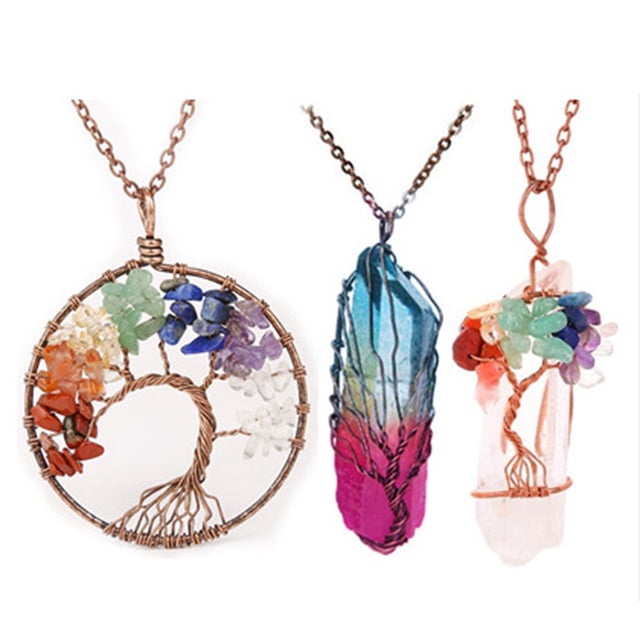 Guardurnaity Collar de árbol de la vida de 3 uds., colgantes colgantes elegantes y elegantes, conjunto de collares de cristal, regalos del Día de San Ropa, zapatos y accesorios Miscelánea Guardurnaity AP009462-00