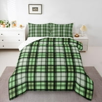Homewish Chic Square Abstract Bedding Comforter Set for Adult, Green Checkered Twin Comforter Sets, Modern Buffalo Plaid Reversible Bedding Set, Luxury Bedroom Decor, 2 Pieces