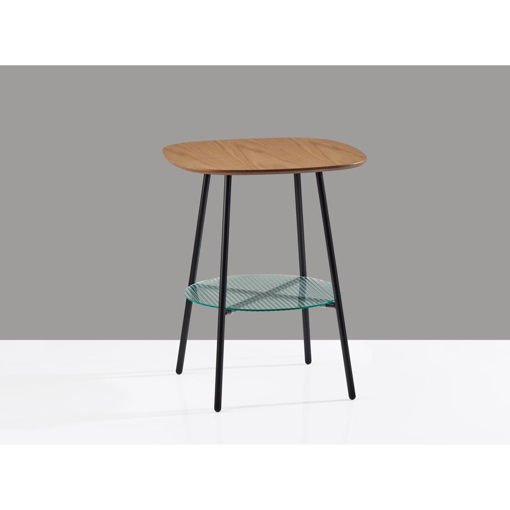 Adesso Diane Wood and Glass Accent Table, Natural/Black