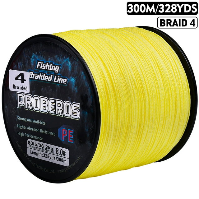 PROBEROS New 300M PE Braided Fishing Line Multicolor Multifilament Super Strong Fishing Line 6LB-80LB Applicable to Main Line Yellow 0.10mm-6lb