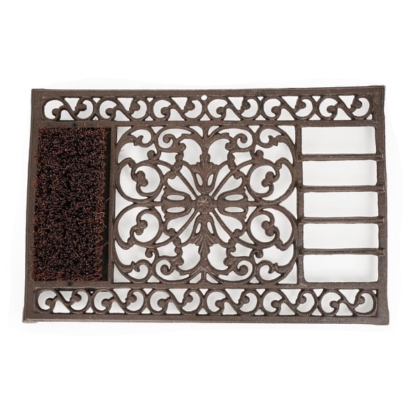 Sungmor Rustic Vintage Brown Cast Iron Doormat, 22.8" Decorative Shoe Cleaning Mat with Brushes