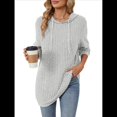 thumbnail image 3 of Sudadera con Capucha de Punto Acanalado Suave para Mujer, Camisetas de Larga, Blusas Ligeras y Acogedoras para Otoño. Gris M, 3 of 10