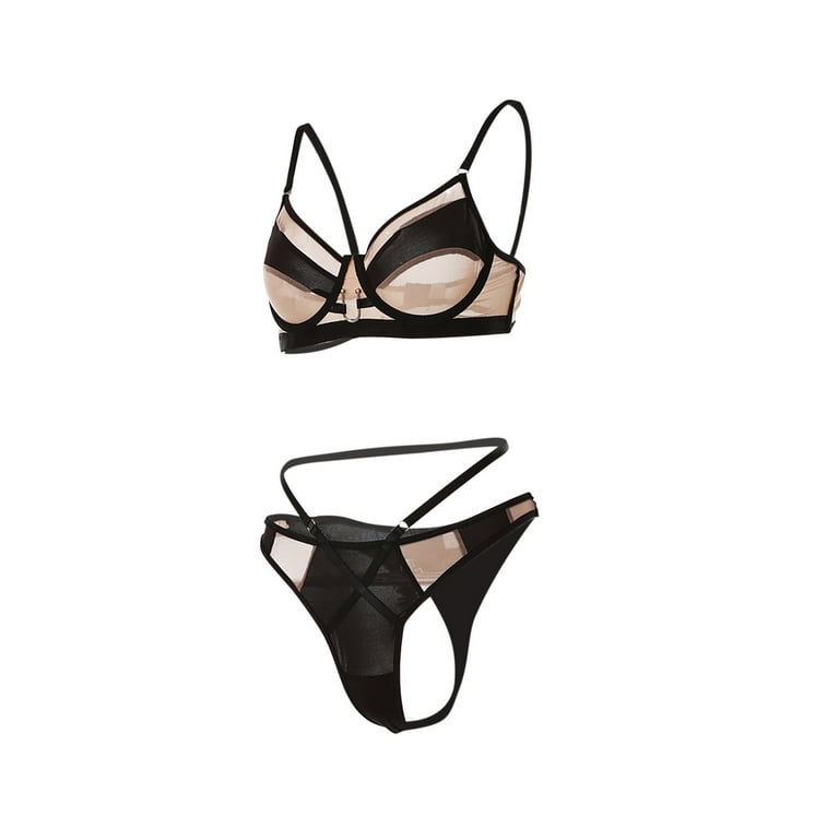 Homadles Lingerie for Women- 2 Piece Halter Sexy Cutout Slim Fit Fishnet  Nightwear Lingerie Sets Black M 